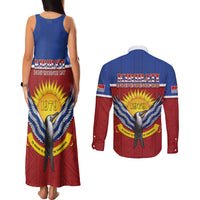 Kiribati 45th Independence Day Couples Matching Tank Maxi Dress and Long Sleeve Button Shirt Lesser Frigatebird Tribal Pattern
