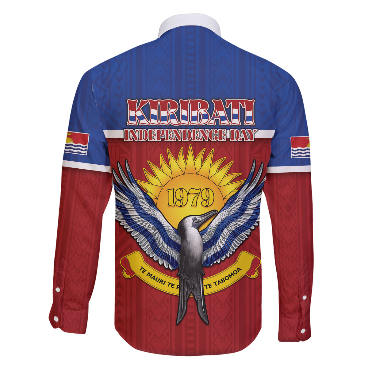 Kiribati 45th Independence Day Family Matching Off The Shoulder Long Sleeve Dress and Hawaiian Shirt Lesser Frigatebird Tribal Pattern