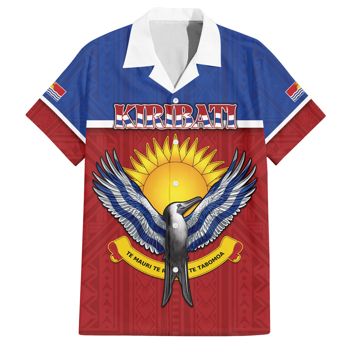 Kiribati 45th Independence Day Family Matching Off Shoulder Maxi Dress and Hawaiian Shirt Lesser Frigatebird Tribal Pattern