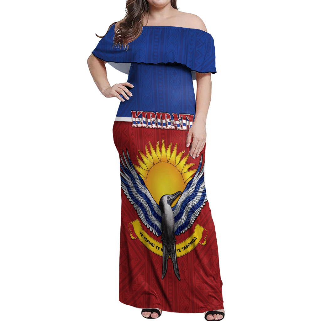 Kiribati 45th Independence Day Off Shoulder Maxi Dress Lesser Frigatebird Tribal Pattern