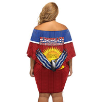Kiribati 45th Independence Day Off Shoulder Short Dress Lesser Frigatebird Tribal Pattern