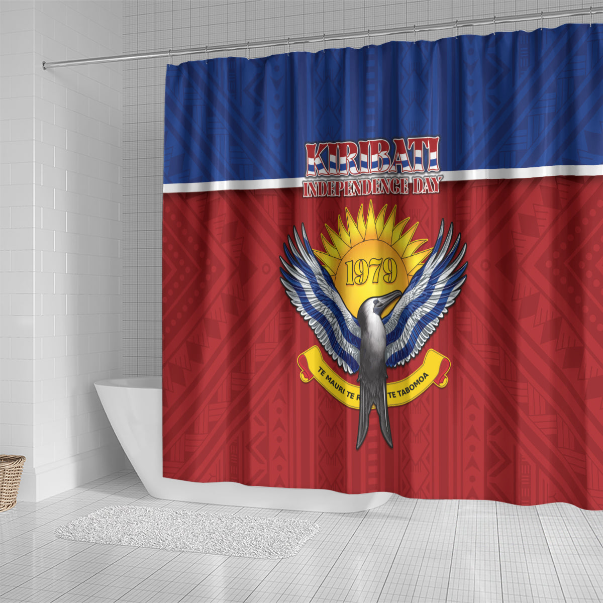 Kiribati 45th Independence Day Shower Curtain Lesser Frigatebird Tribal Pattern