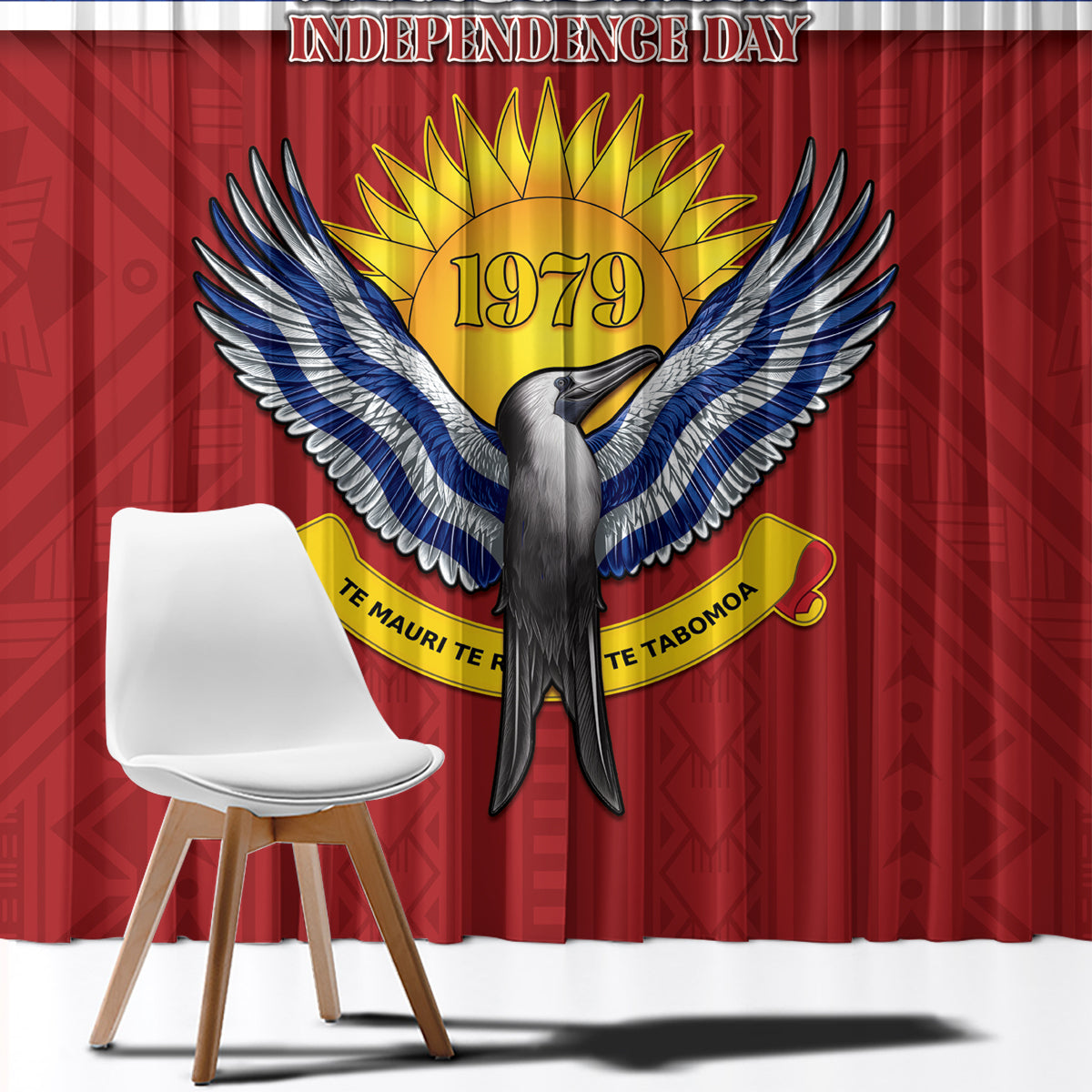 Kiribati 45th Independence Day Window Curtain Lesser Frigatebird Tribal Pattern