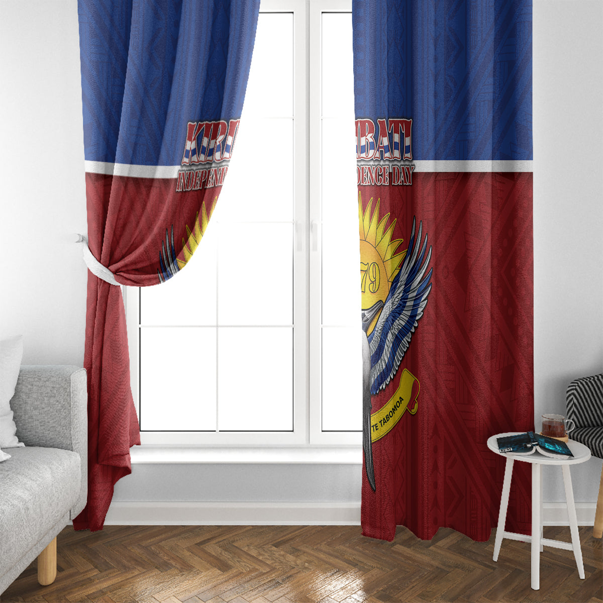 Kiribati 45th Independence Day Window Curtain Lesser Frigatebird Tribal Pattern