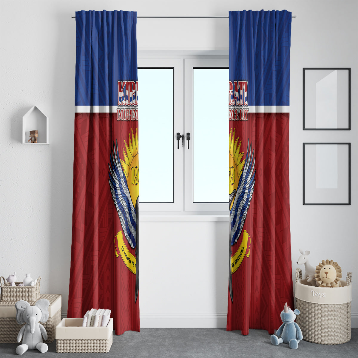 Kiribati 45th Independence Day Window Curtain Lesser Frigatebird Tribal Pattern