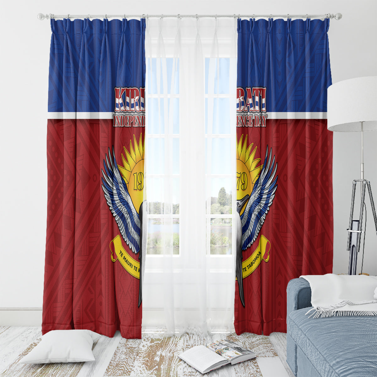 Kiribati 45th Independence Day Window Curtain Lesser Frigatebird Tribal Pattern
