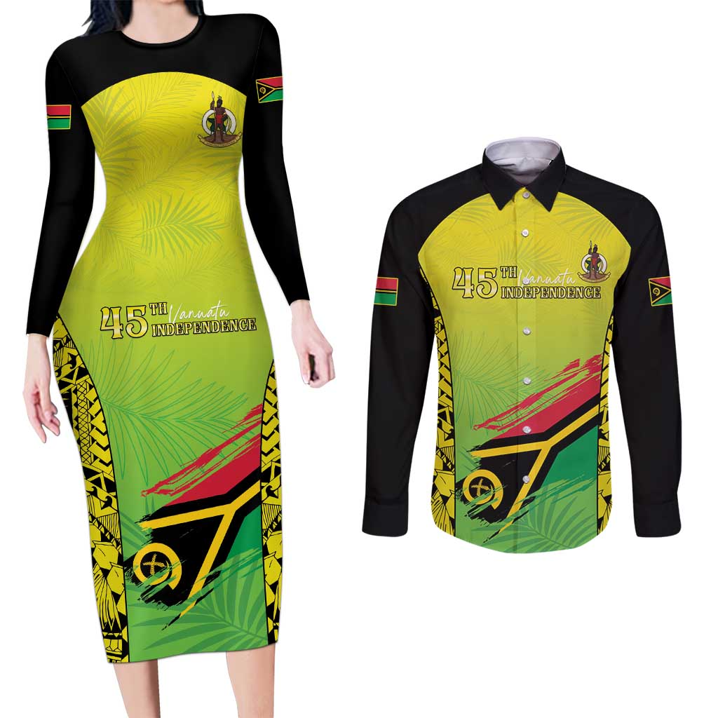 Vanuatu 45th Independence Couples Matching Long Sleeve Bodycon Dress and Long Sleeve Button Shirt Special Style - Polynesian Pride