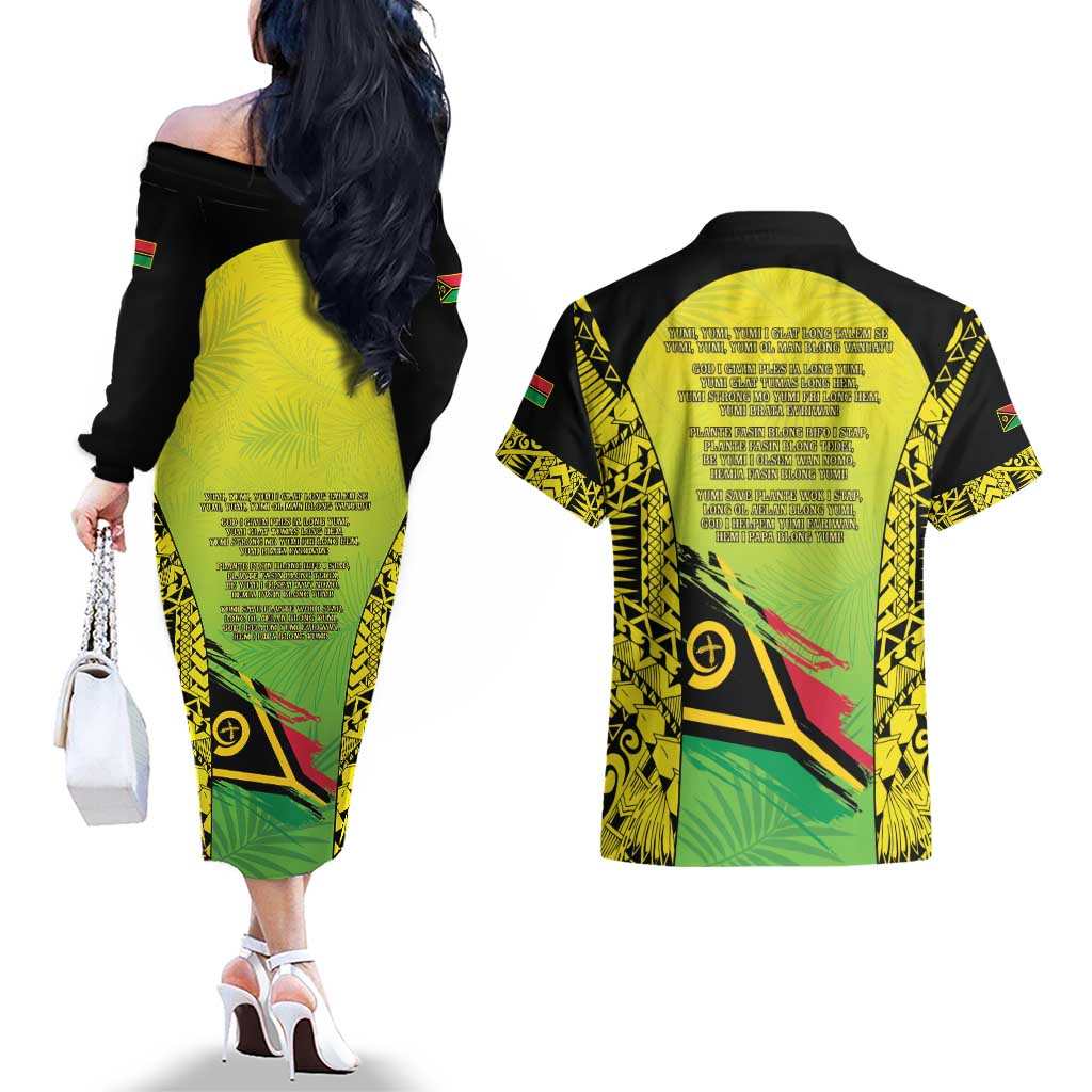 Vanuatu 45th Independence Couples Matching Off The Shoulder Long Sleeve Dress and Hawaiian Shirt Special Style - Polynesian Pride