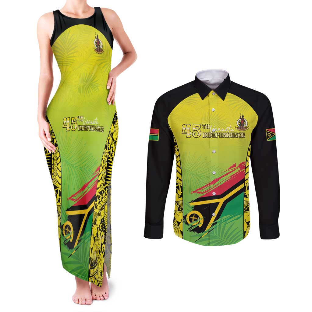 Vanuatu 45th Independence Couples Matching Tank Maxi Dress and Long Sleeve Button Shirt Special Style - Polynesian Pride