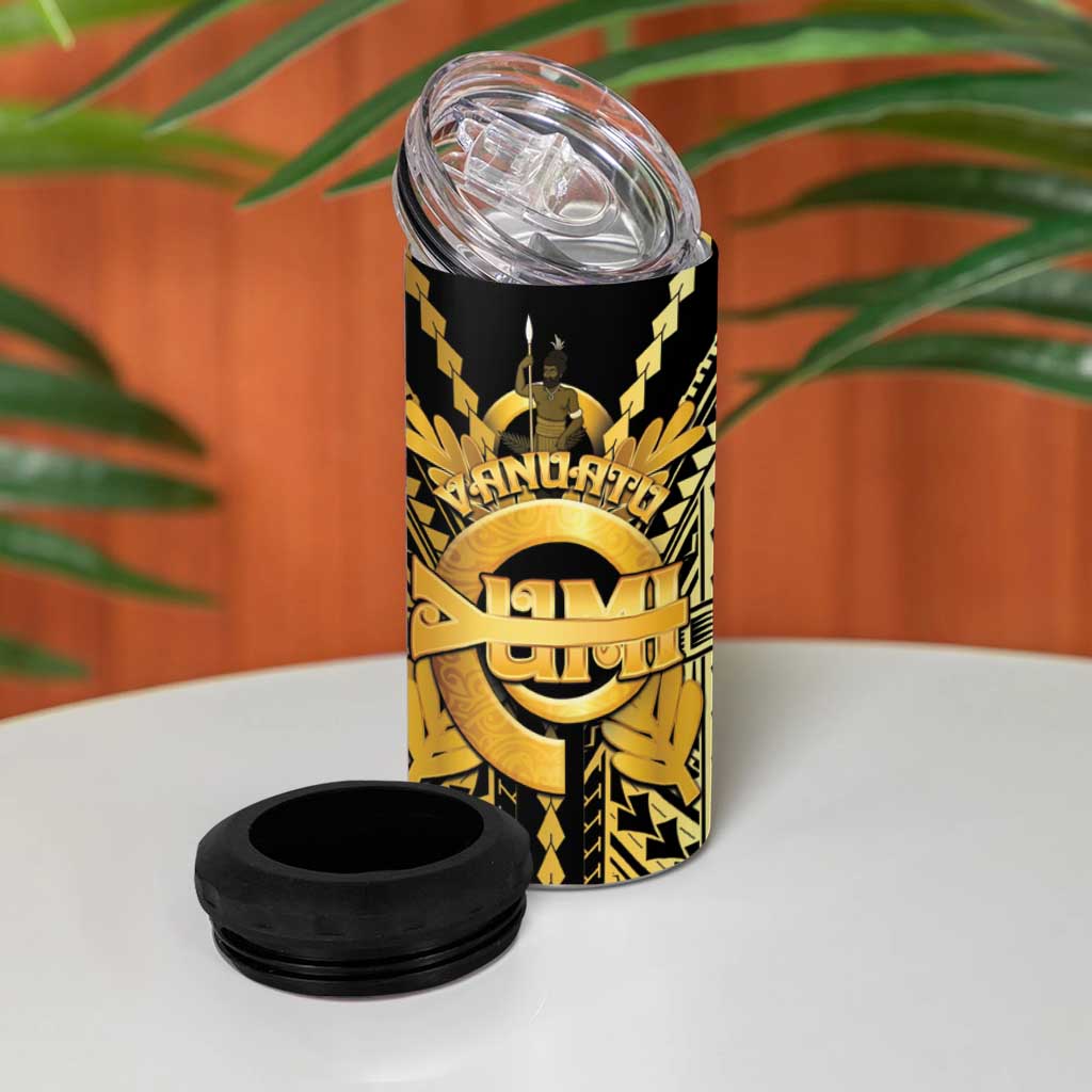 Vanuatu 45th Anniversary Of Independence 4 in 1 Can Cooler Tumbler Gold Style - Polynesian Pride