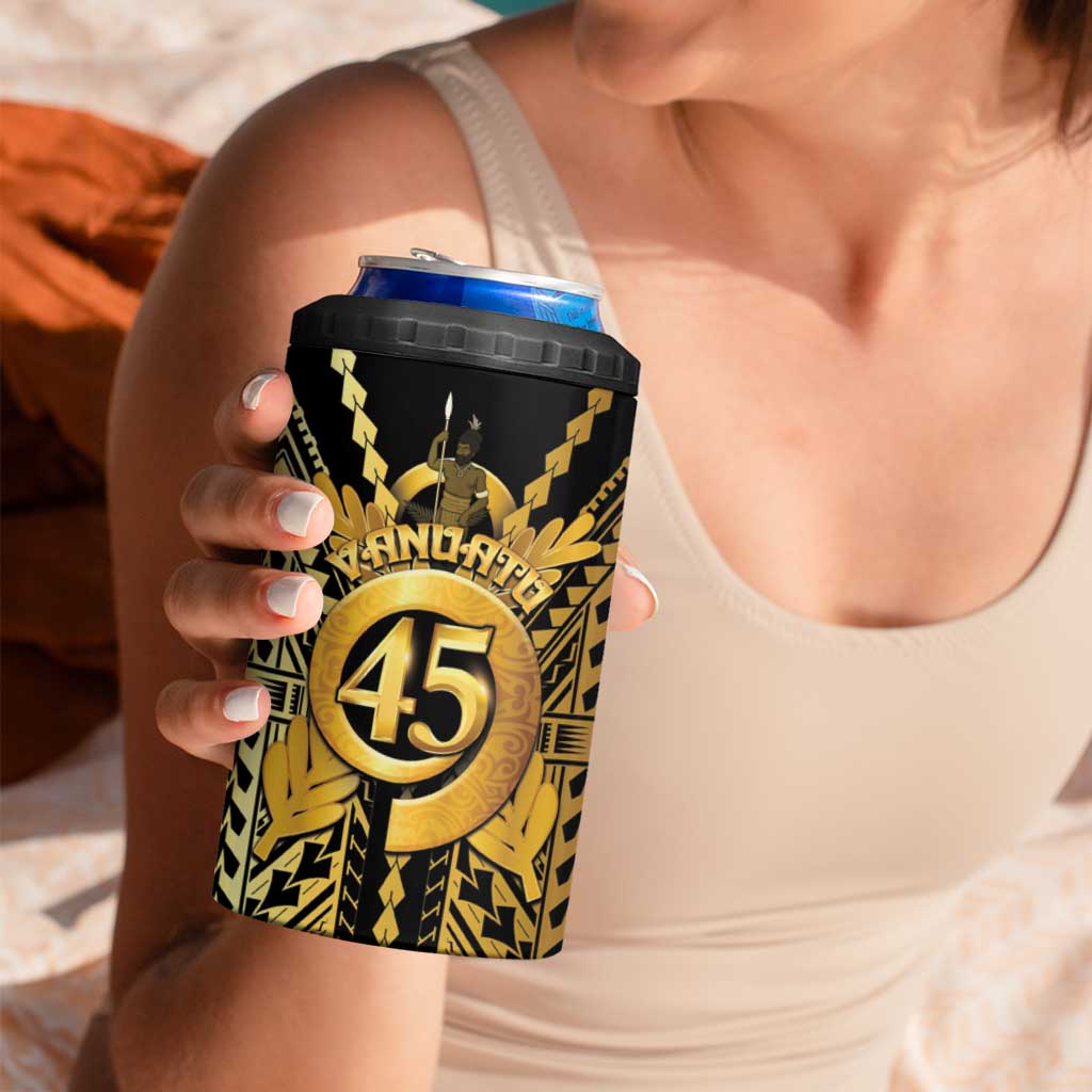 Vanuatu 45th Anniversary Of Independence 4 in 1 Can Cooler Tumbler Gold Style - Polynesian Pride