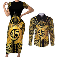 Vanuatu 45th Anniversary Of Independence Couples Matching Short Sleeve Bodycon Dress and Long Sleeve Button Shirt Gold Style - Polynesian Pride