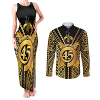 Vanuatu 45th Anniversary Of Independence Couples Matching Tank Maxi Dress and Long Sleeve Button Shirt Gold Style - Polynesian Pride