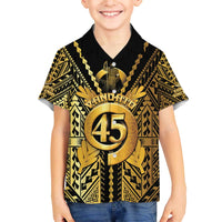 Vanuatu 45th Anniversary Of Independence Family Matching Off The Shoulder Long Sleeve Dress and Hawaiian Shirt Gold Style - Polynesian Pride