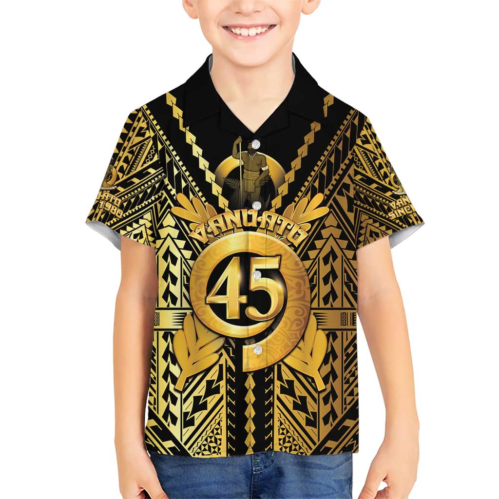Vanuatu 45th Anniversary Of Independence Family Matching Short Sleeve Bodycon Dress and Hawaiian Shirt Gold Style - Polynesian Pride