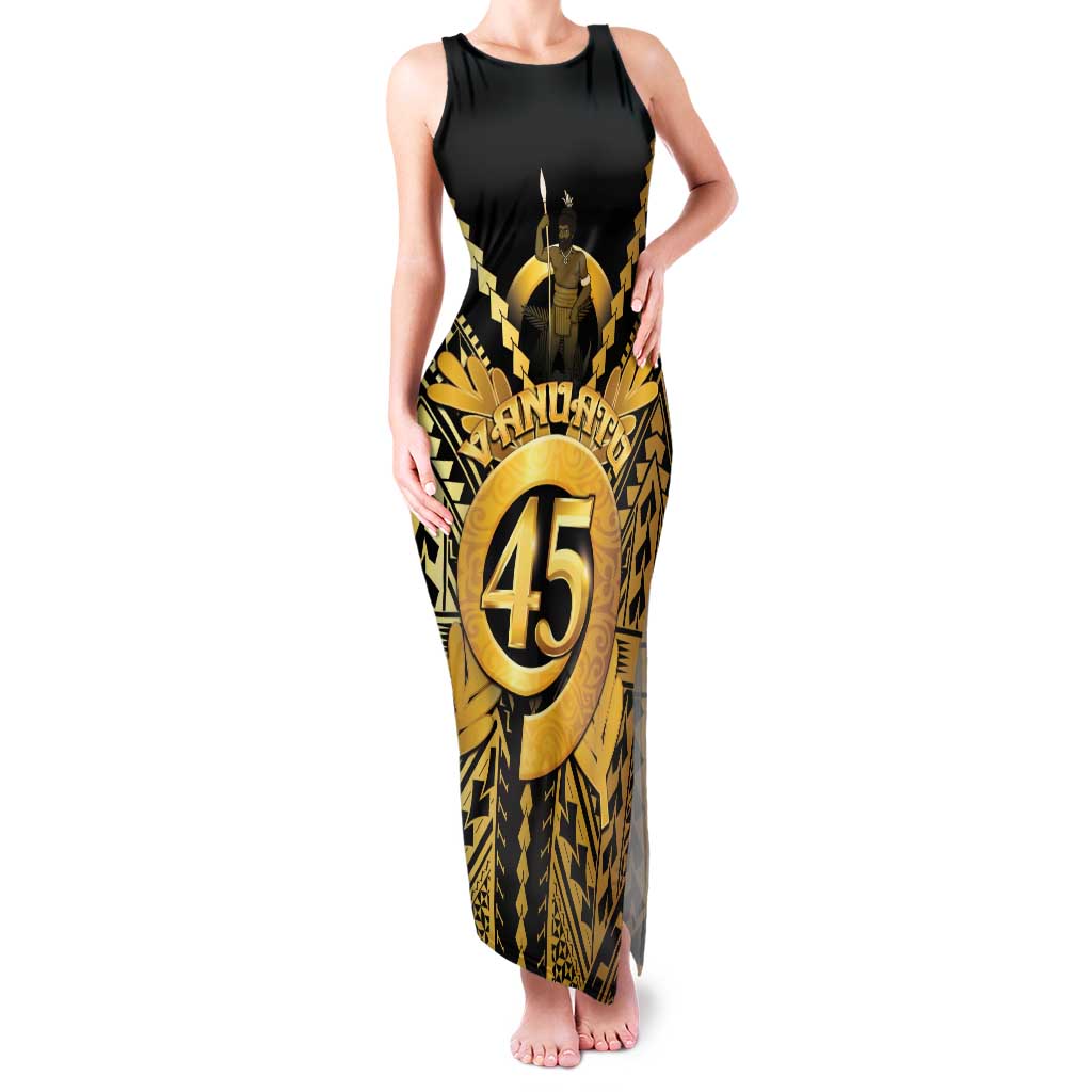 Vanuatu 45th Anniversary Of Independence Family Matching Tank Maxi Dress and Hawaiian Shirt Gold Style - Polynesian Pride