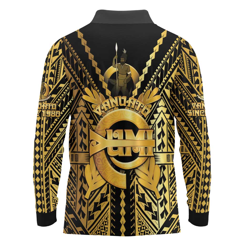 Vanuatu 45th Anniversary Of Independence Long Sleeve Polo Shirt Gold Style - Polynesian Pride