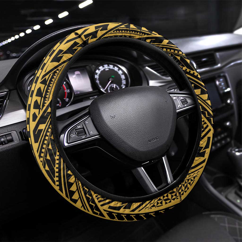 Vanuatu 45th Anniversary Of Independence Steering Wheel Cover Gold Style - Polynesian Pride