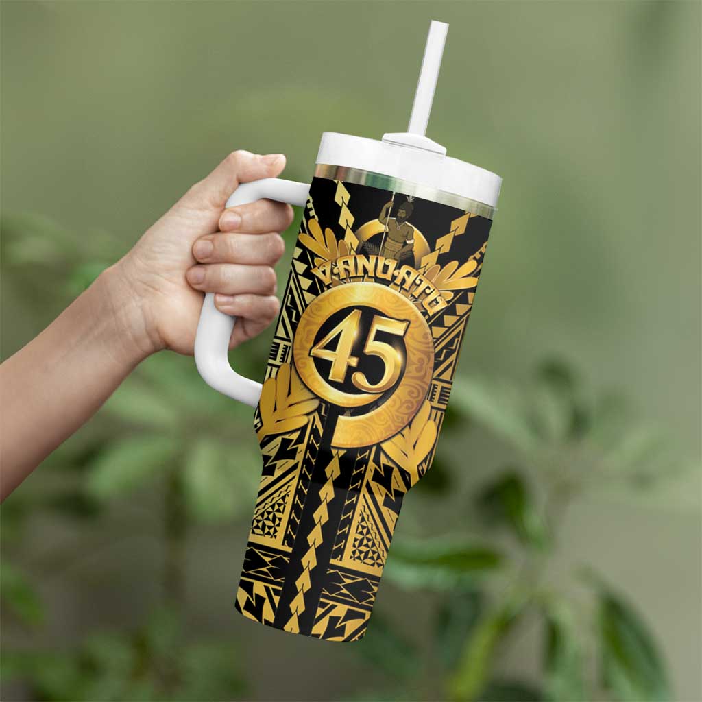 Vanuatu 45th Anniversary Of Independence Tumbler With Handle Gold Style - Polynesian Pride