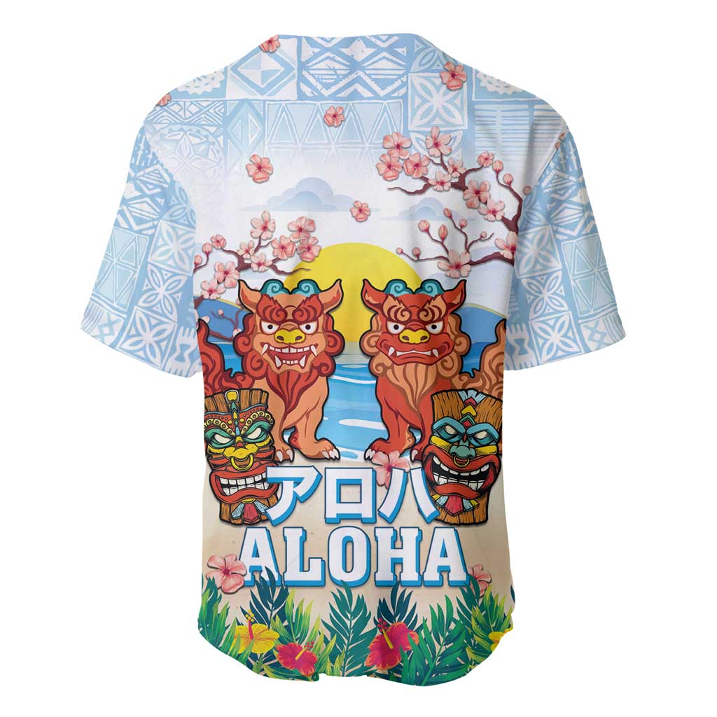 Hawaii And Japan Okinawa Baseball Jersey Aloha Gozaimasu Tiki With Shisa LT05 - Polynesian Pride