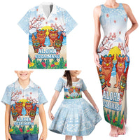 Hawaii And Japan Okinawa Family Matching Tank Maxi Dress and Hawaiian Shirt Aloha Gozaimasu Tiki With Shisa