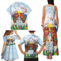 Hawaii And Japan Okinawa Family Matching Tank Maxi Dress and Hawaiian Shirt Aloha Gozaimasu Tiki With Shisa