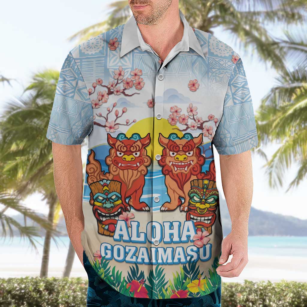 Hawaii And Japan Okinawa Hawaiian Shirt Aloha Gozaimasu Tiki With Shisa