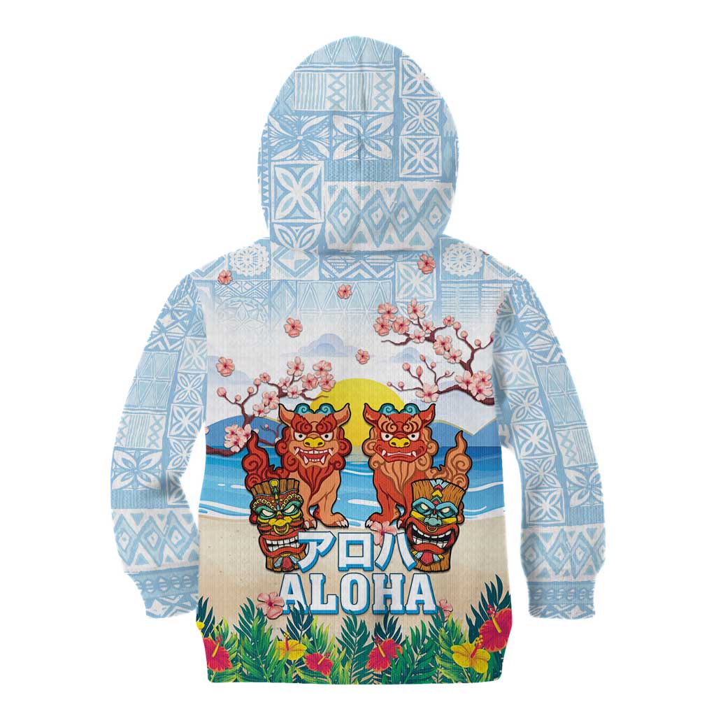 Hawaii And Japan Okinawa Kid Hoodie Aloha Gozaimasu Tiki With Shisa