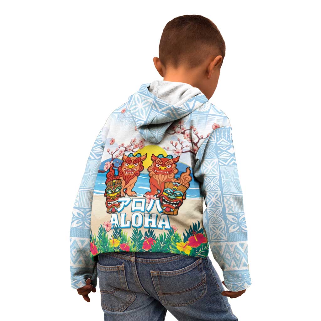 Hawaii And Japan Okinawa Kid Hoodie Aloha Gozaimasu Tiki With Shisa