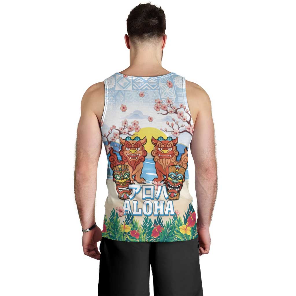 Hawaii And Japan Okinawa Men Tank Top Aloha Gozaimasu Tiki With Shisa