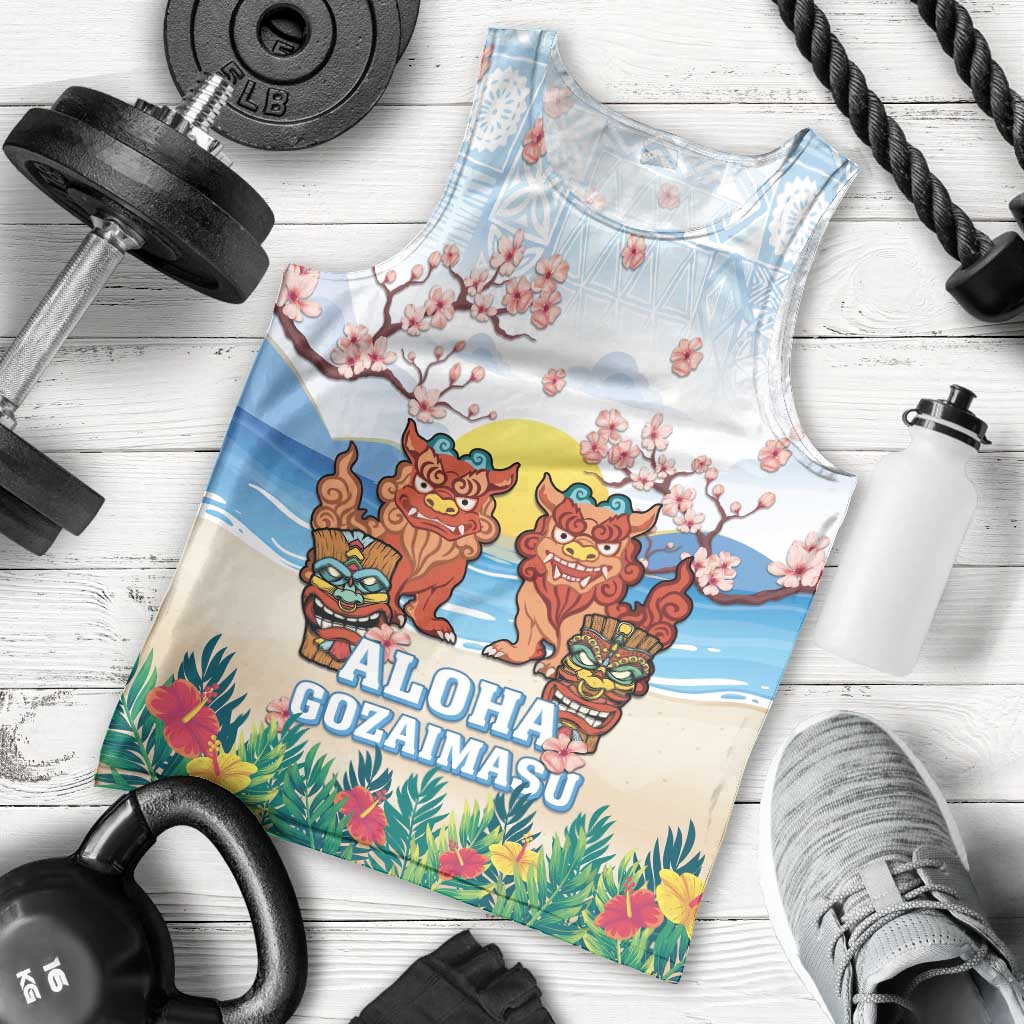 Hawaii And Japan Okinawa Men Tank Top Aloha Gozaimasu Tiki With Shisa