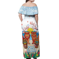 Hawaii And Japan Okinawa Off Shoulder Maxi Dress Aloha Gozaimasu Tiki With Shisa LT05 - Polynesian Pride