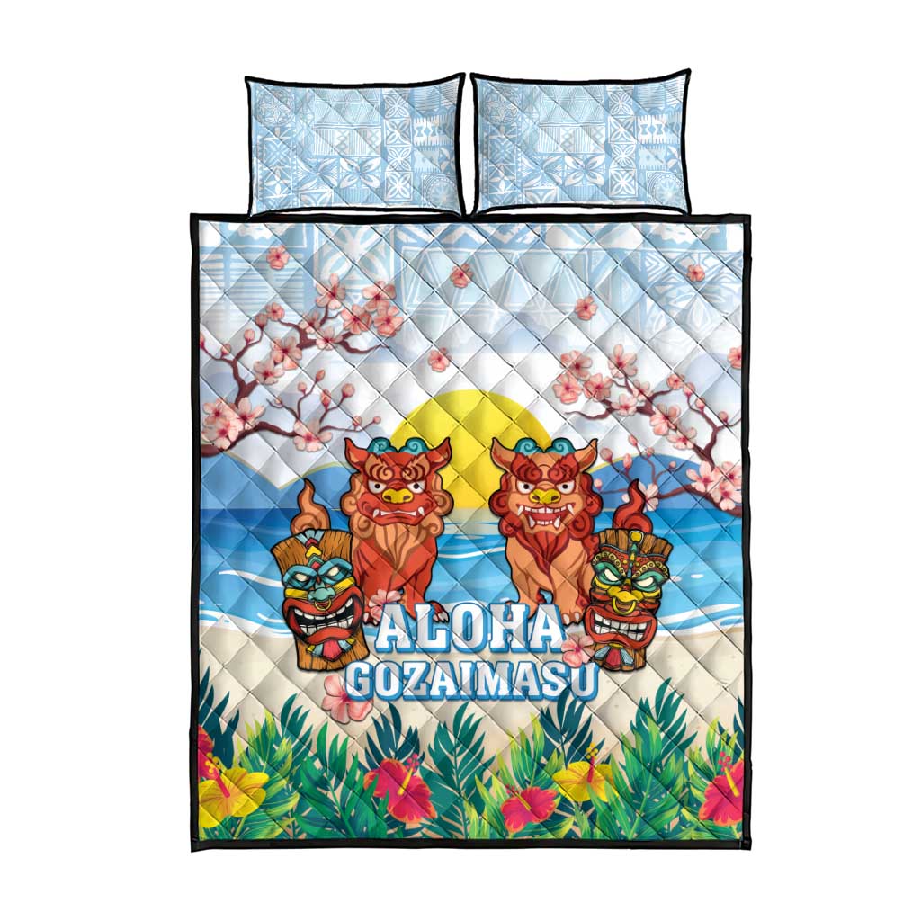 Hawaii And Japan Okinawa Quilt Bed Set Aloha Gozaimasu Tiki With Shisa LT05 - Polynesian Pride