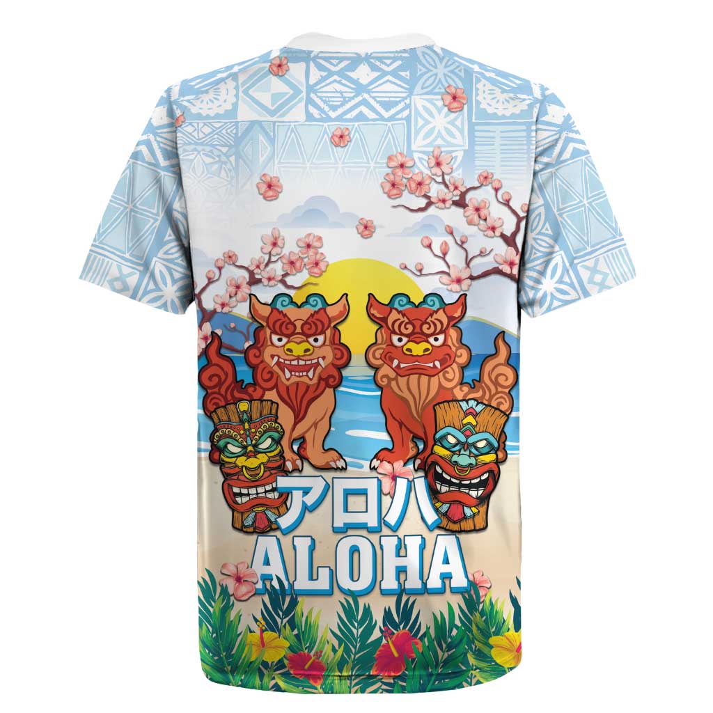 Hawaii And Japan Okinawa Rugby Jersey Aloha Gozaimasu Tiki With Shisa