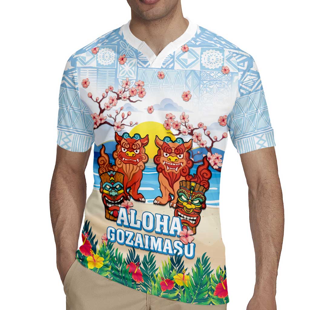 Hawaii And Japan Okinawa Rugby Jersey Aloha Gozaimasu Tiki With Shisa