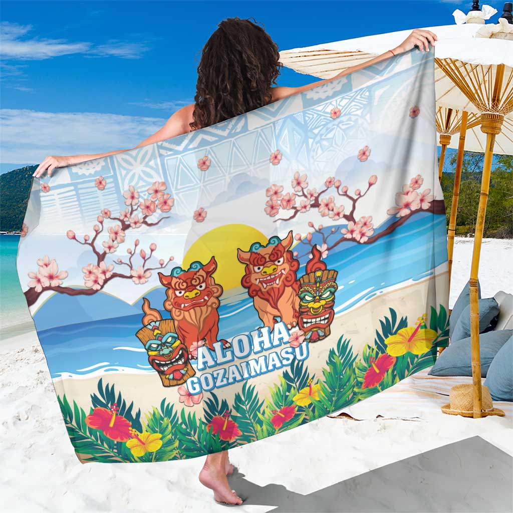 Hawaii And Japan Okinawa Sarong Aloha Gozaimasu Tiki With Shisa