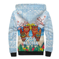 Hawaii And Japan Okinawa Sherpa Hoodie Aloha Gozaimasu Tiki With Shisa