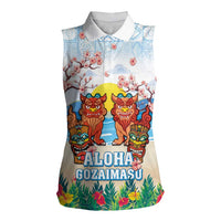 Hawaii And Japan Okinawa Women Sleeveless Polo Shirt Aloha Gozaimasu Tiki With Shisa