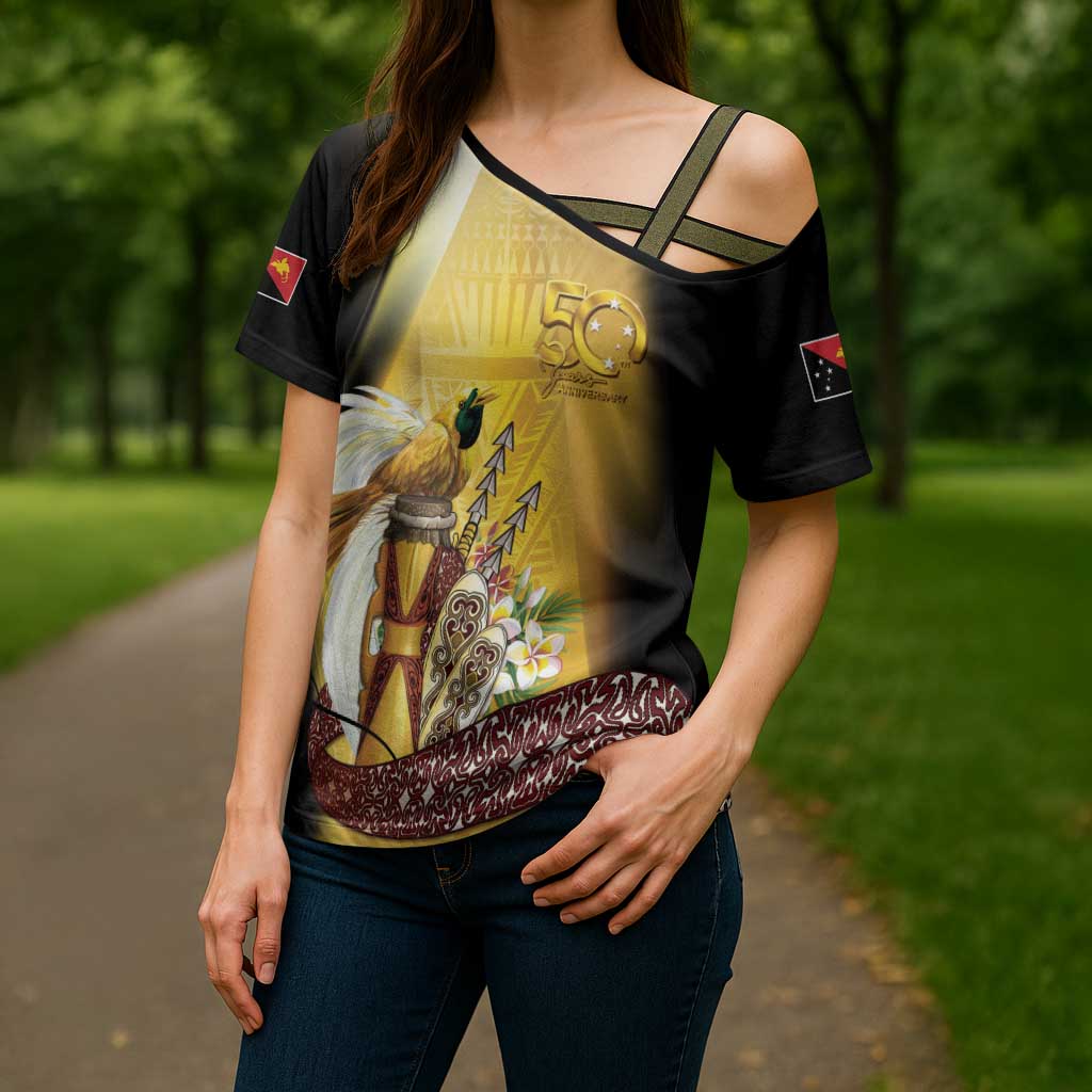 Papua New Guinea Cross Shoulder Shirt 50 Years Of Independence - Polynesian Pride