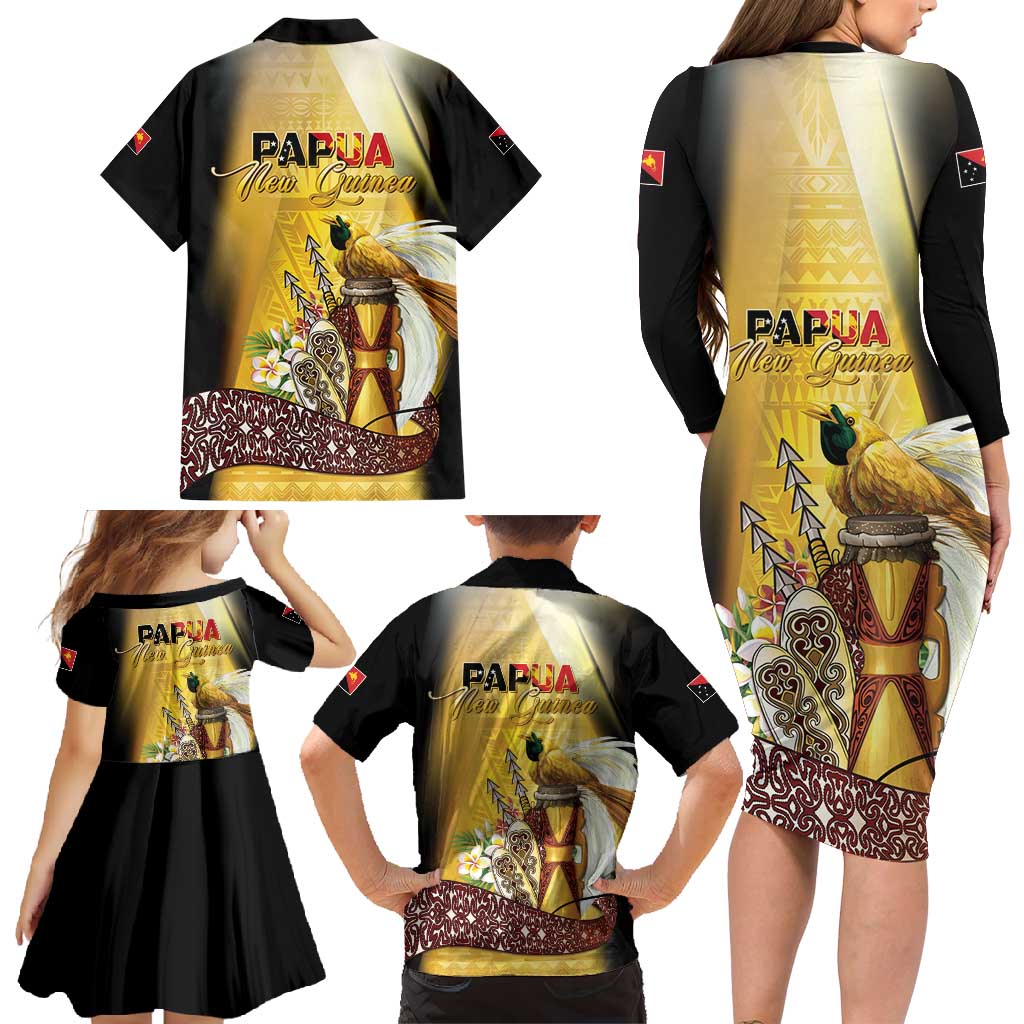 Papua New Guinea Family Matching Long Sleeve Bodycon Dress and Hawaiian Shirt 50 Years Of Independence - Polynesian Pride