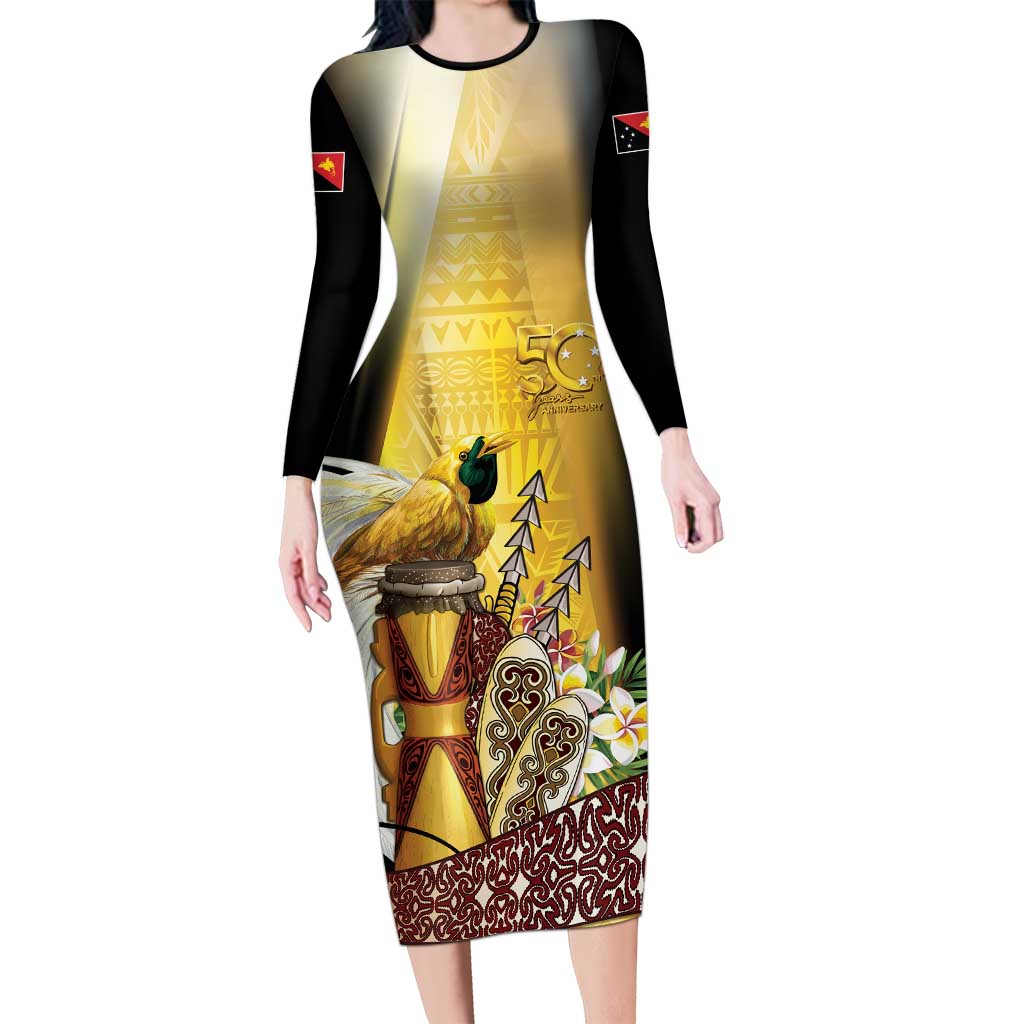 Papua New Guinea Family Matching Long Sleeve Bodycon Dress and Hawaiian Shirt 50 Years Of Independence - Polynesian Pride