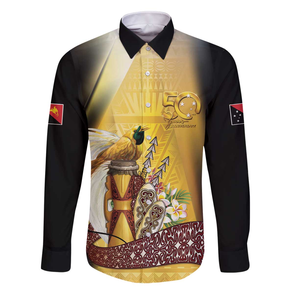 Papua New Guinea Family Matching Off The Shoulder Long Sleeve Dress and Hawaiian Shirt 50 Years Of Independence - Polynesian Pride
