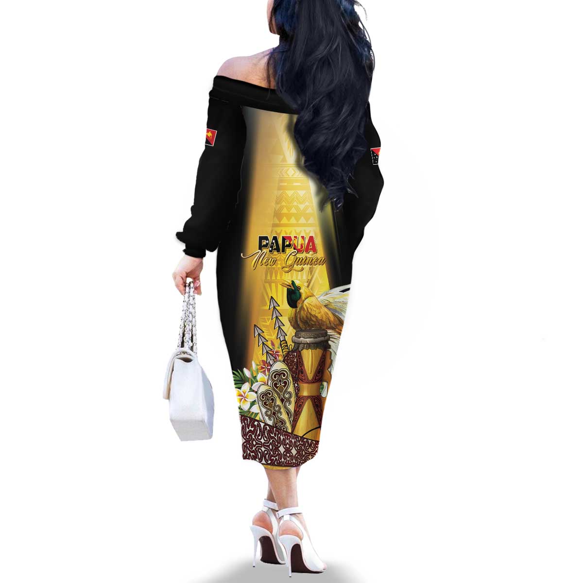 Papua New Guinea Family Matching Off The Shoulder Long Sleeve Dress and Hawaiian Shirt 50 Years Of Independence - Polynesian Pride