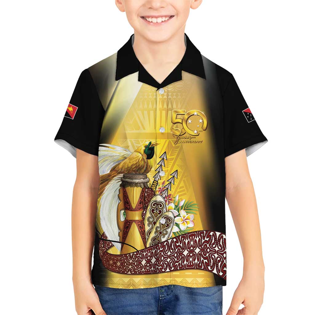 Papua New Guinea Family Matching Off Shoulder Short Dress and Hawaiian Shirt 50 Years Of Independence - Polynesian Pride