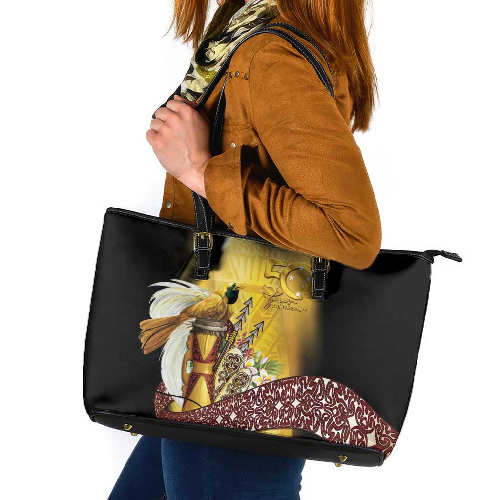 Papua New Guinea Leather Tote Bag 50 Years Of Independence - Polynesian Pride