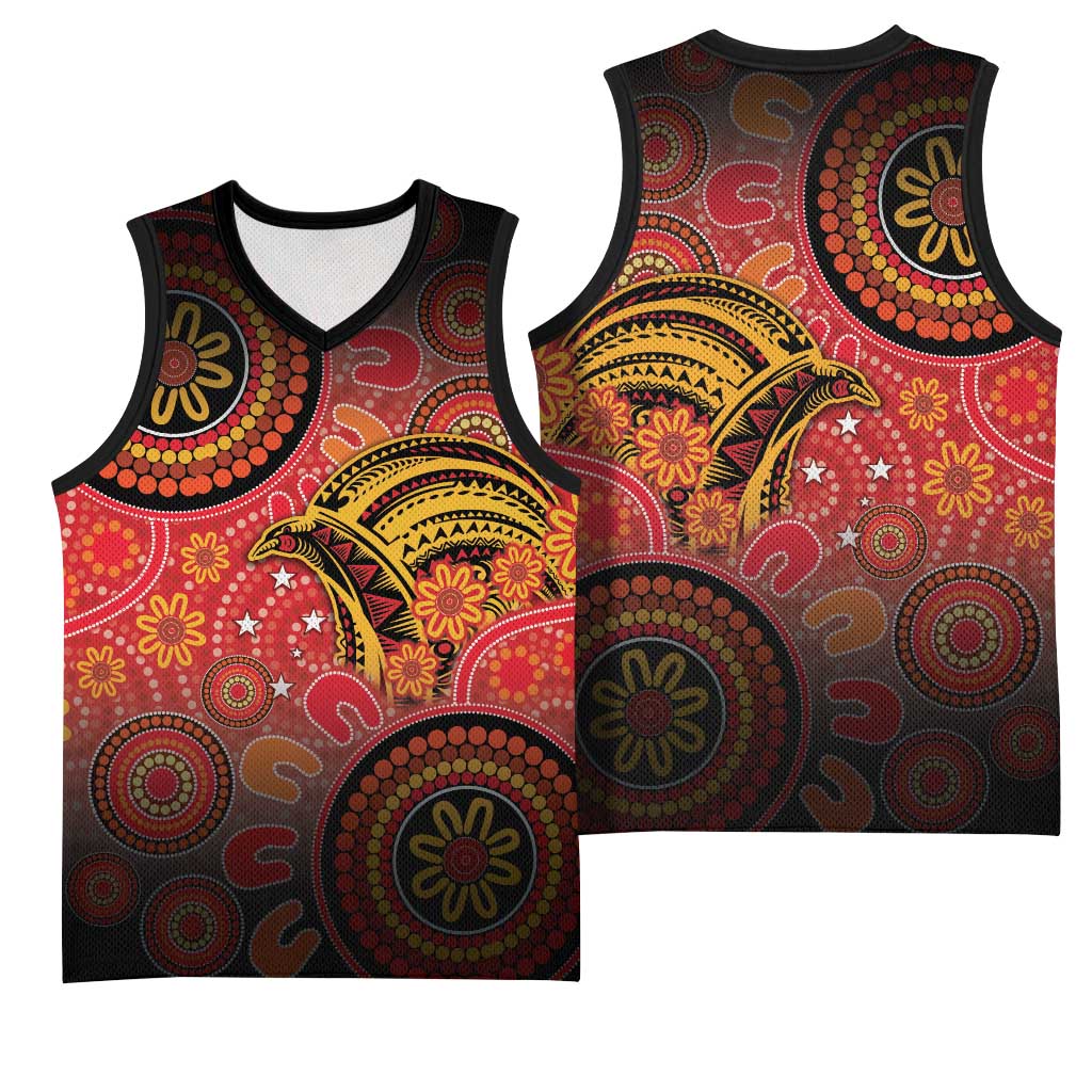 Papua New Guinea Basketball Jersey Birds Of Paradise With Aboriginal Pattern - Polynesian Pride