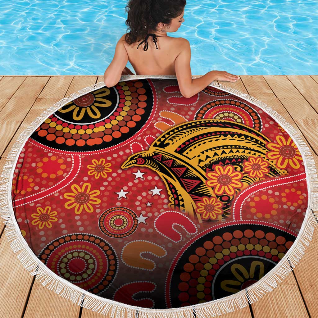 Papua New Guinea Beach Blanket Birds Of Paradise With Aboriginal Pattern - Polynesian Pride