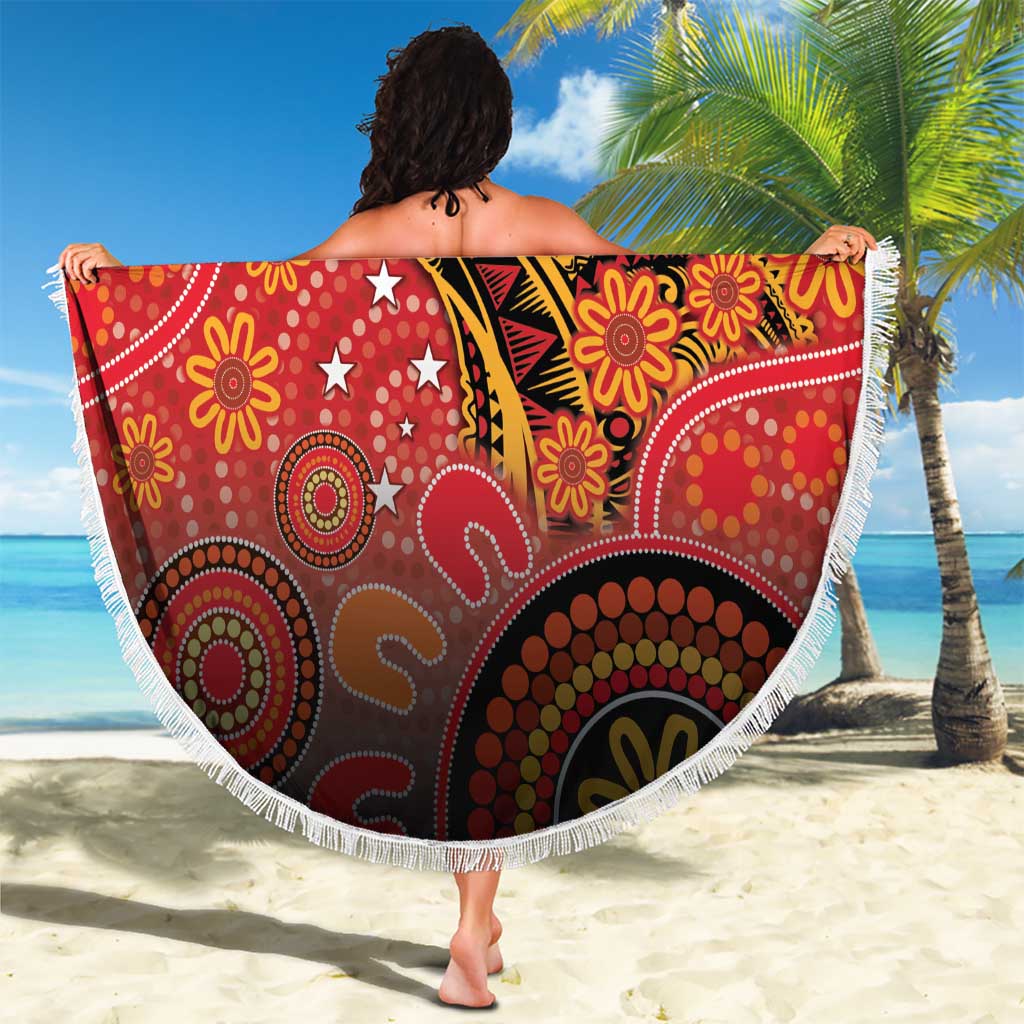 Papua New Guinea Beach Blanket Birds Of Paradise With Aboriginal Pattern - Polynesian Pride