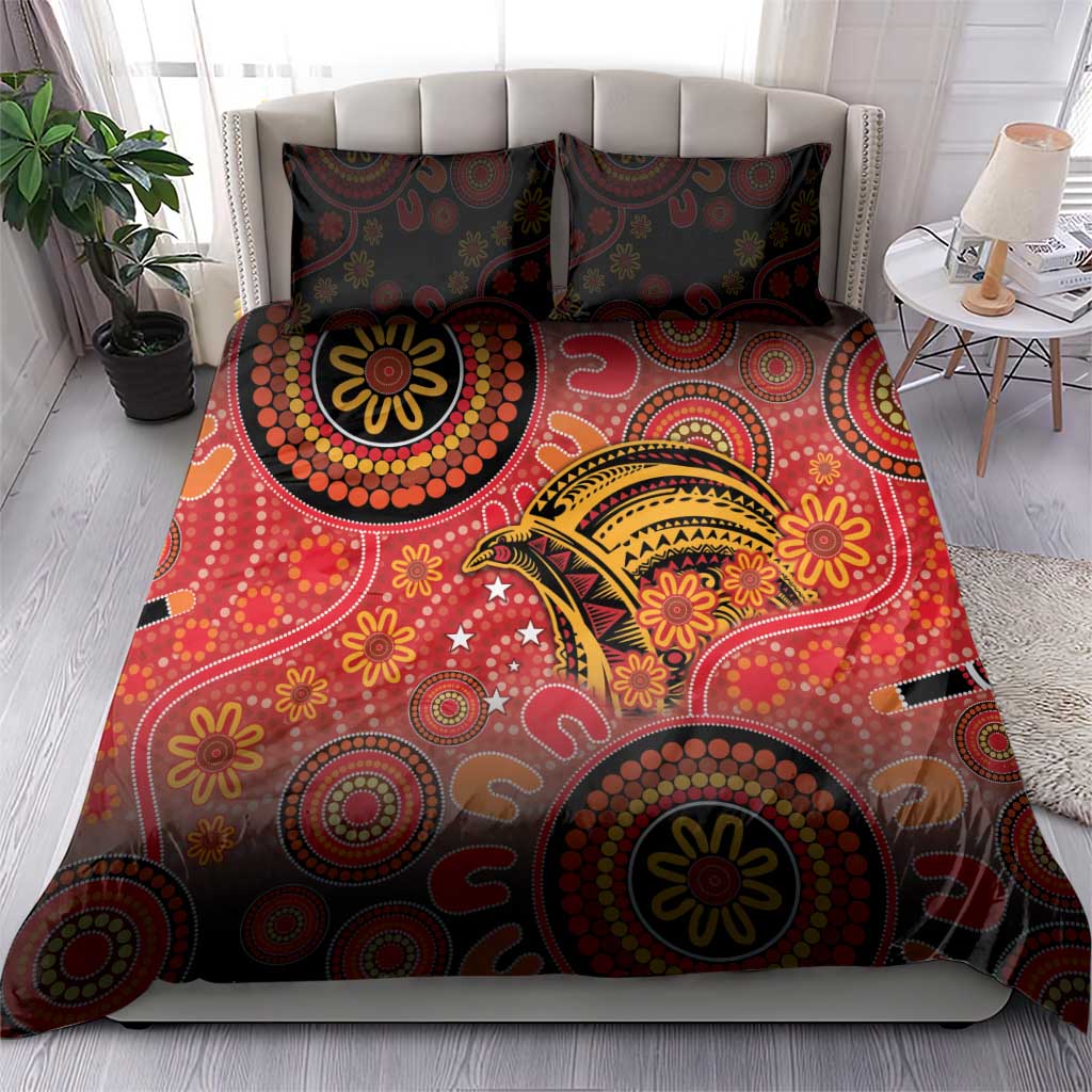 Papua New Guinea Bedding Set Birds Of Paradise With Aboriginal Pattern - Polynesian Pride