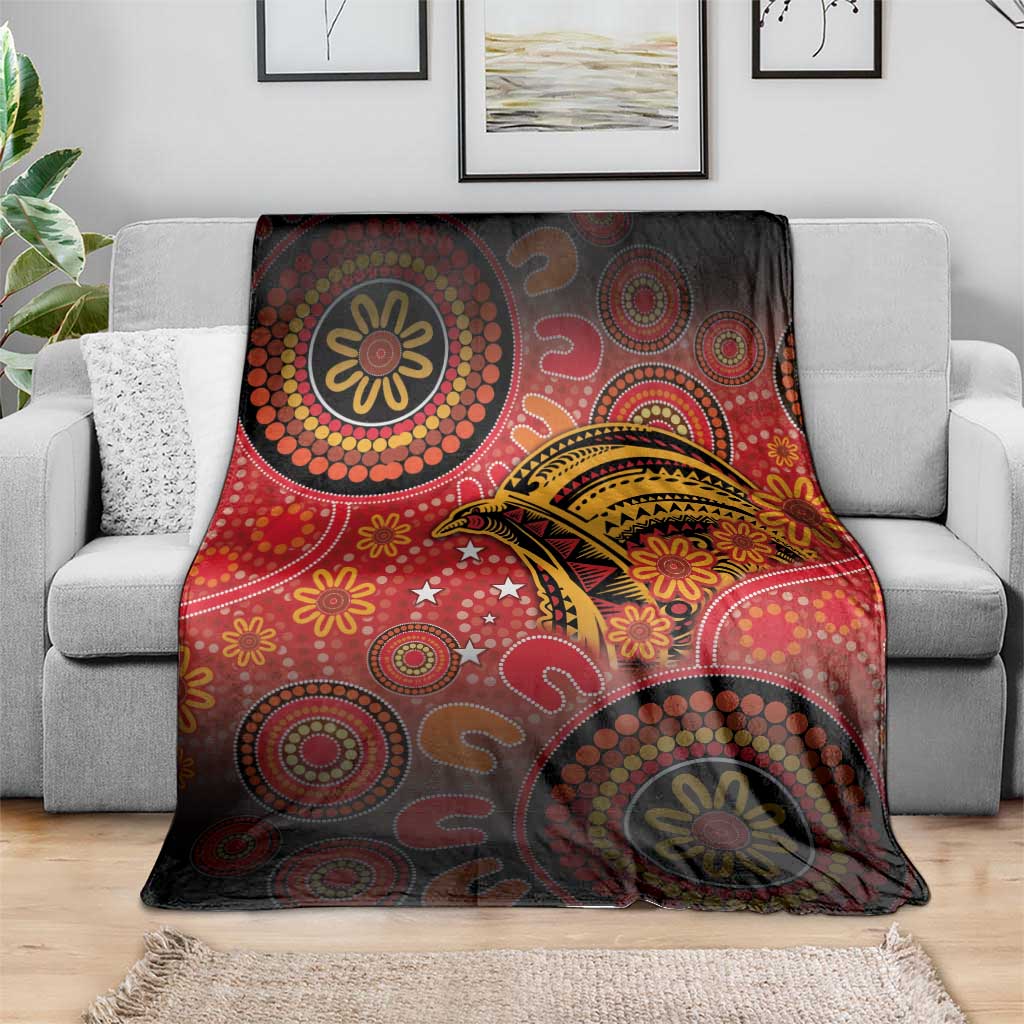 Papua New Guinea Blanket Birds Of Paradise With Aboriginal Pattern - Polynesian Pride